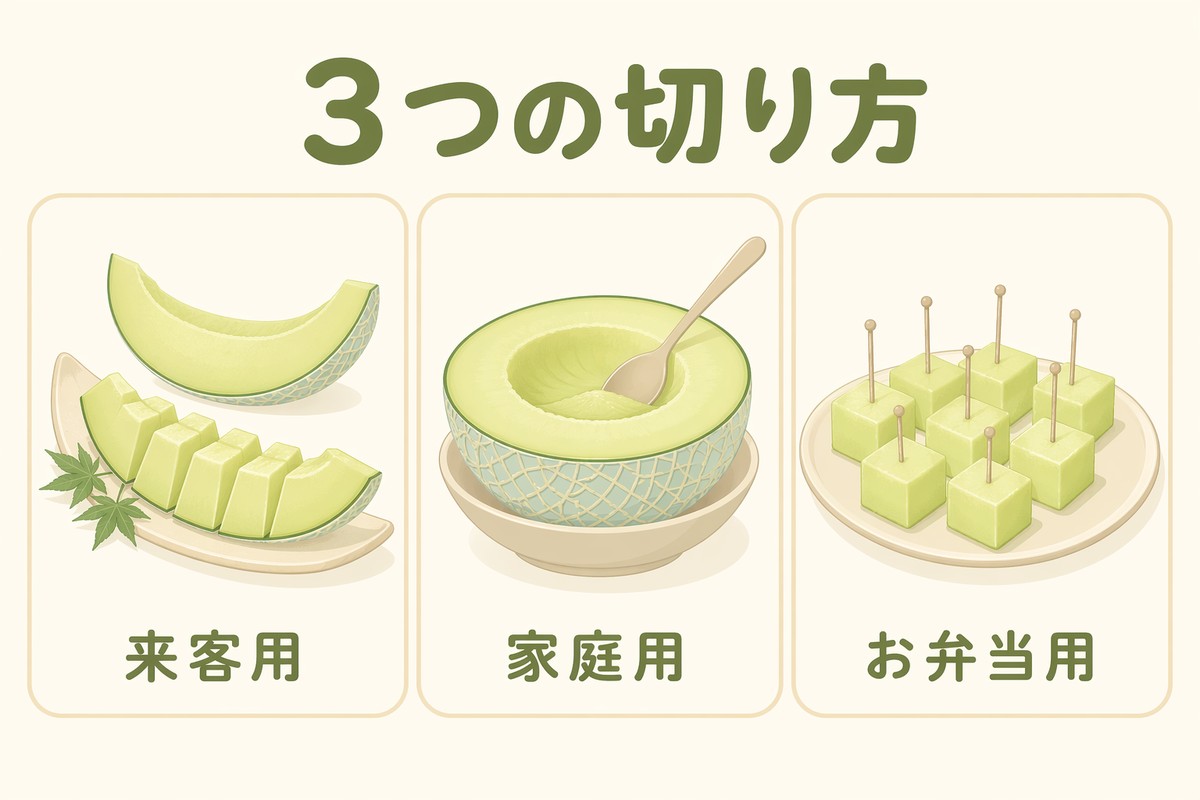 メロンの切り方3パターン 来客用・家庭用・お弁当用