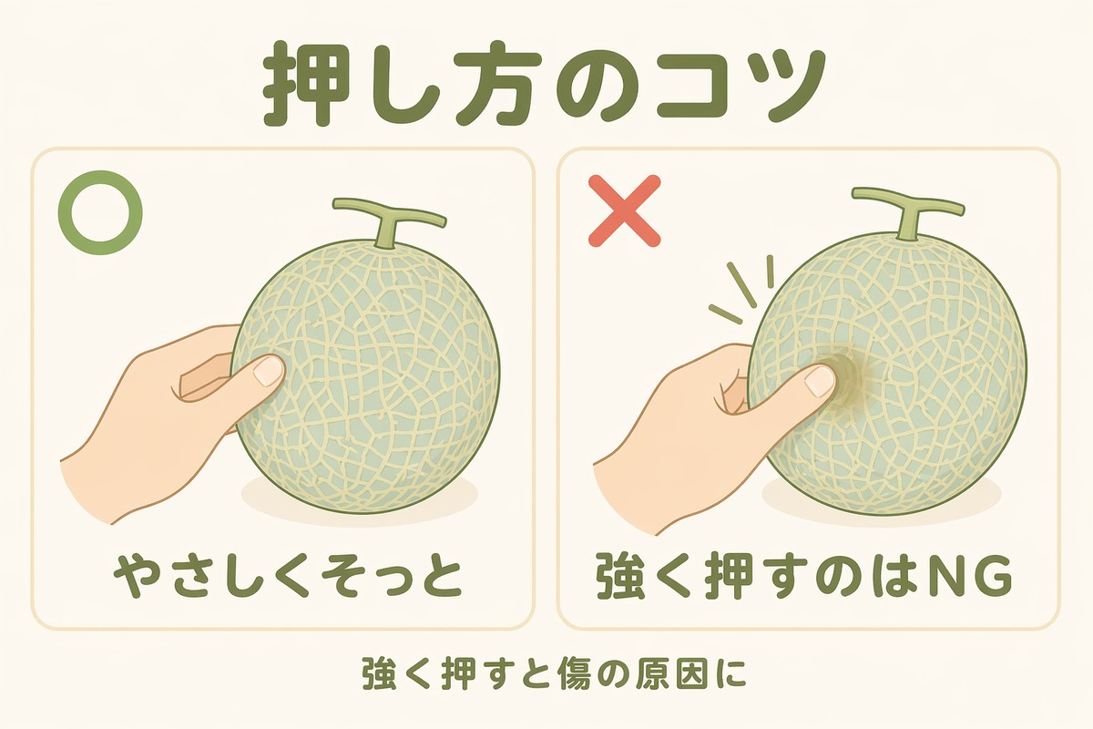 メロンの押し方 やさしくそっと○ 強く押すのはNG