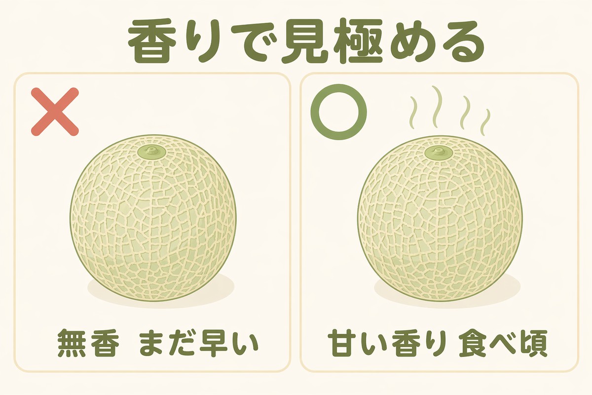 メロンの香り 無香はまだ早い・甘い香りは食べ頃
