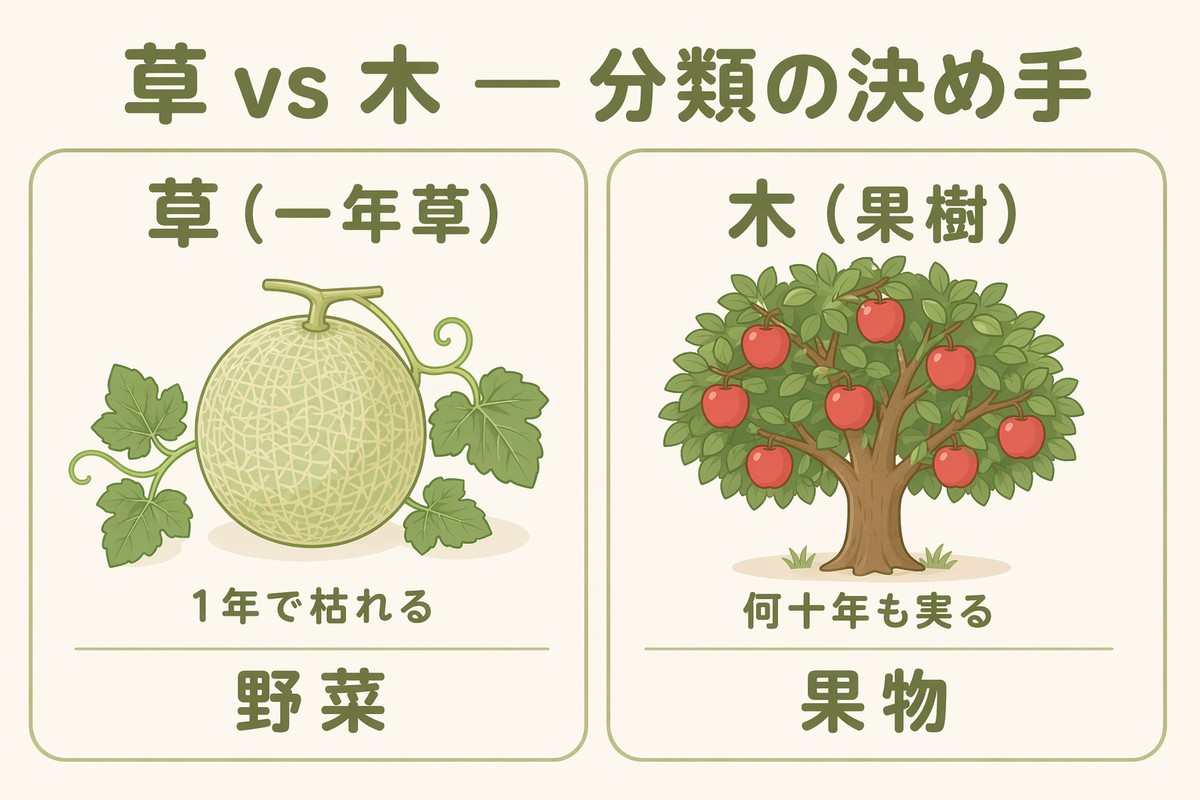 草（一年草）vs 木（果樹）分類の決め手 メロンは1年で枯れる草の仲間
