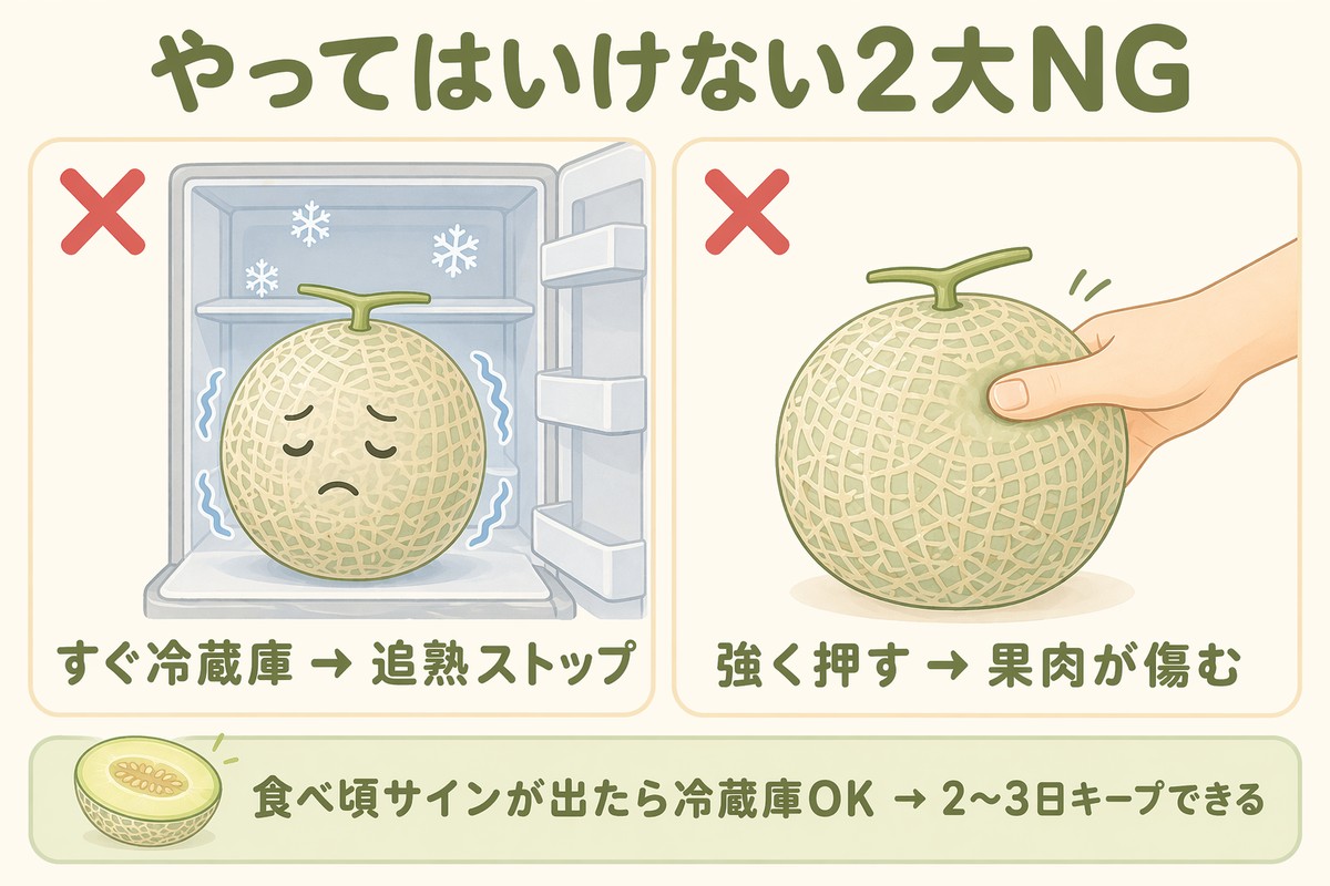 やってはいけない2大NG すぐ冷蔵庫・強く押す 食べ頃サインが出たら冷蔵庫OK2〜3日キープできる