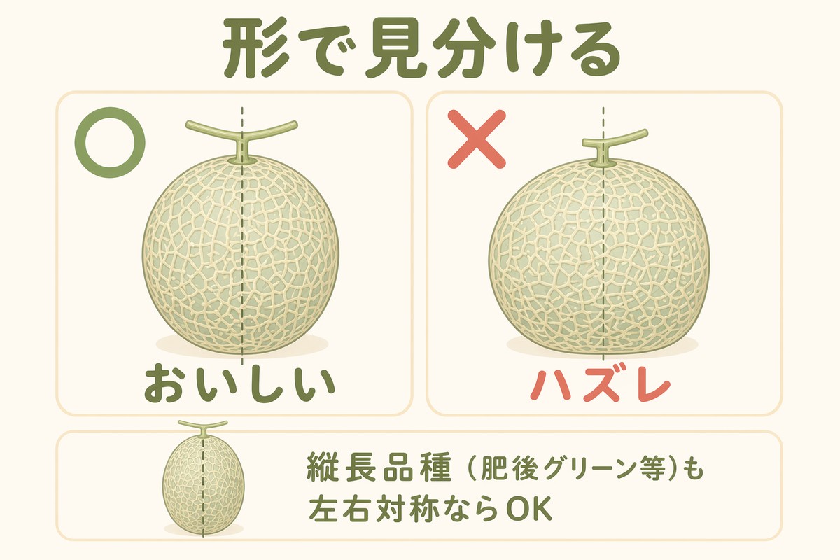 形で見分ける ○左右対称 ×いびつ 縦長品種も対称ならOK