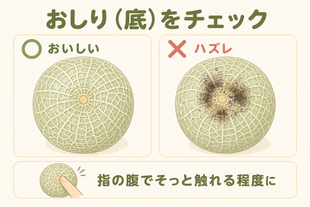 おしり（底）をチェック ○きれい ×黒ずみ・カビ 指の腹でそっと触れる程度に