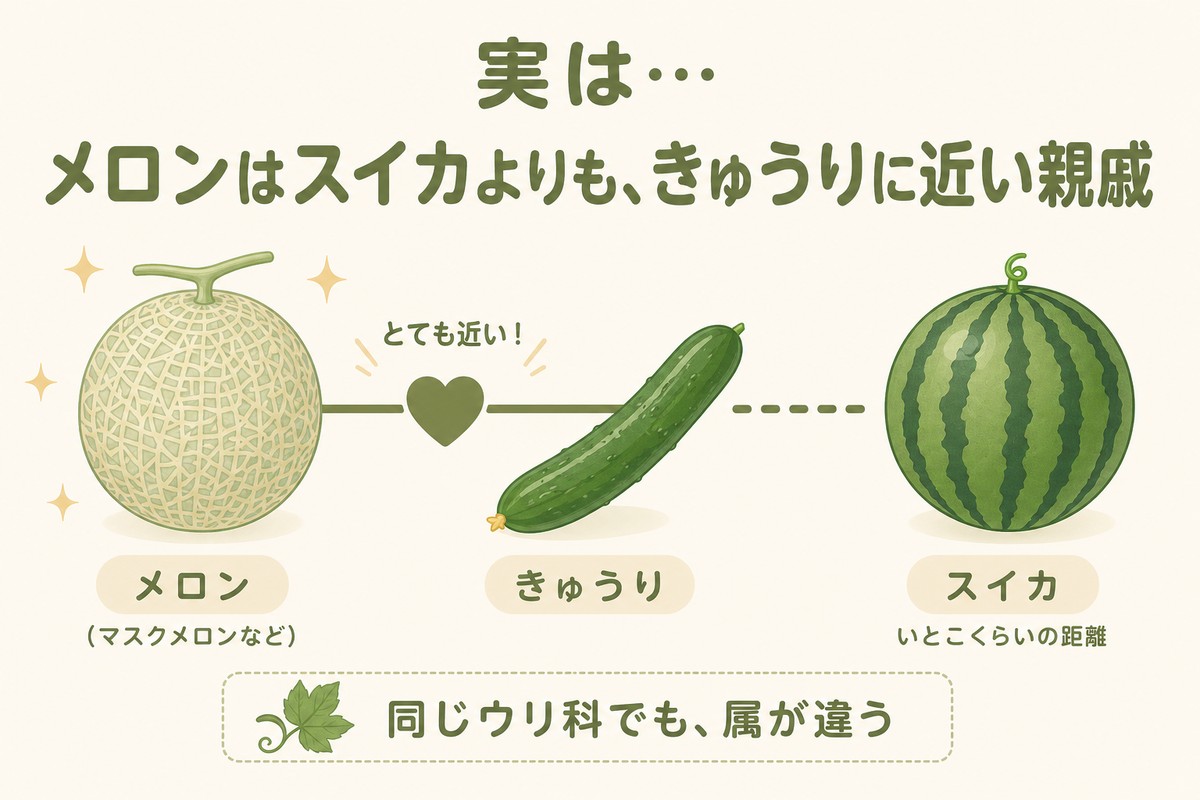 実は…メロンはスイカよりも、きゅうりに近い親戚 同じウリ科でも属が違う