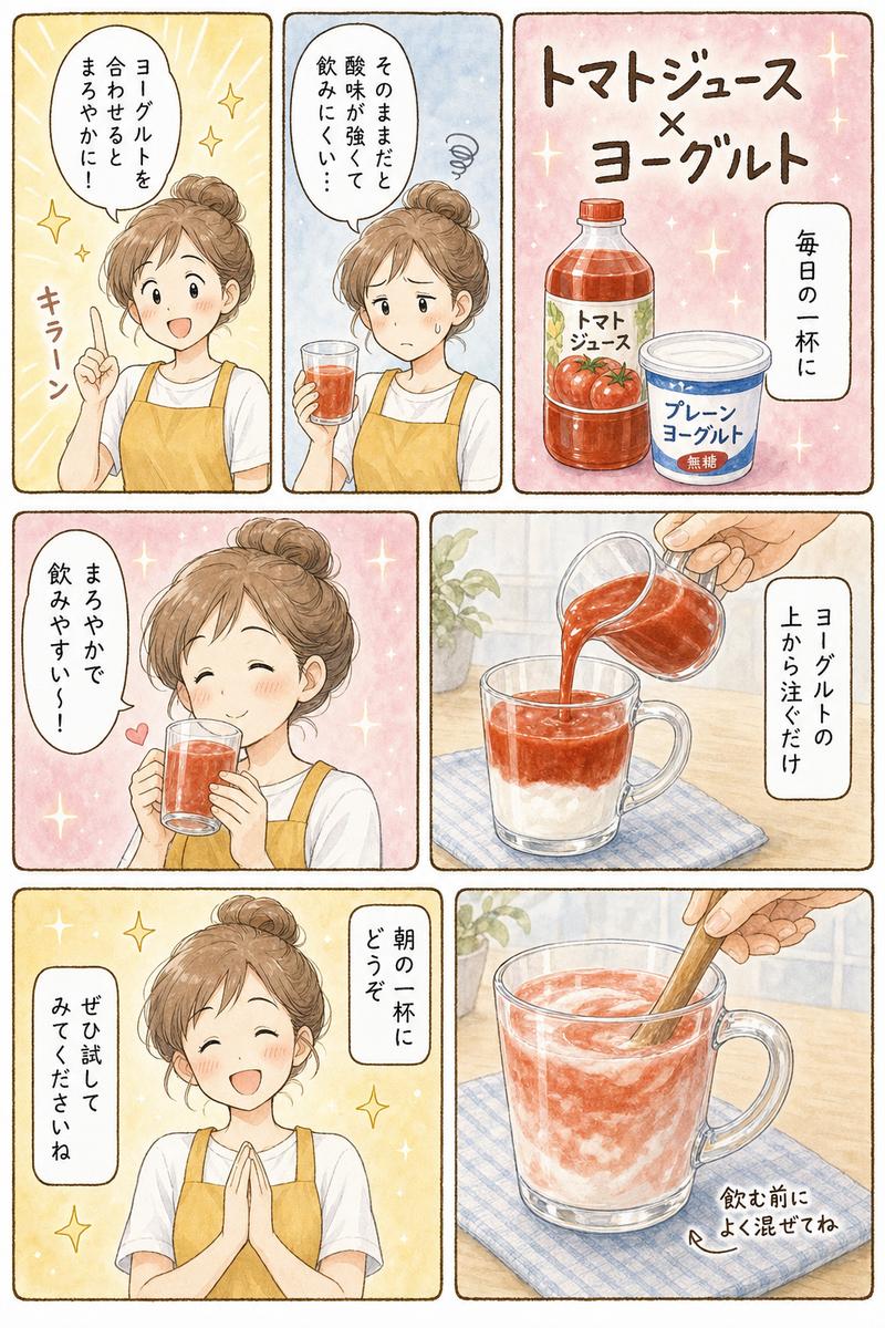 トマトジュースとヨーグルトがあれば作って!直ぐにできて味がまろやかになる方法