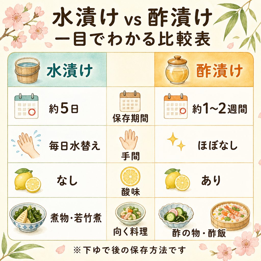 水漬けと酢漬けの比較表
