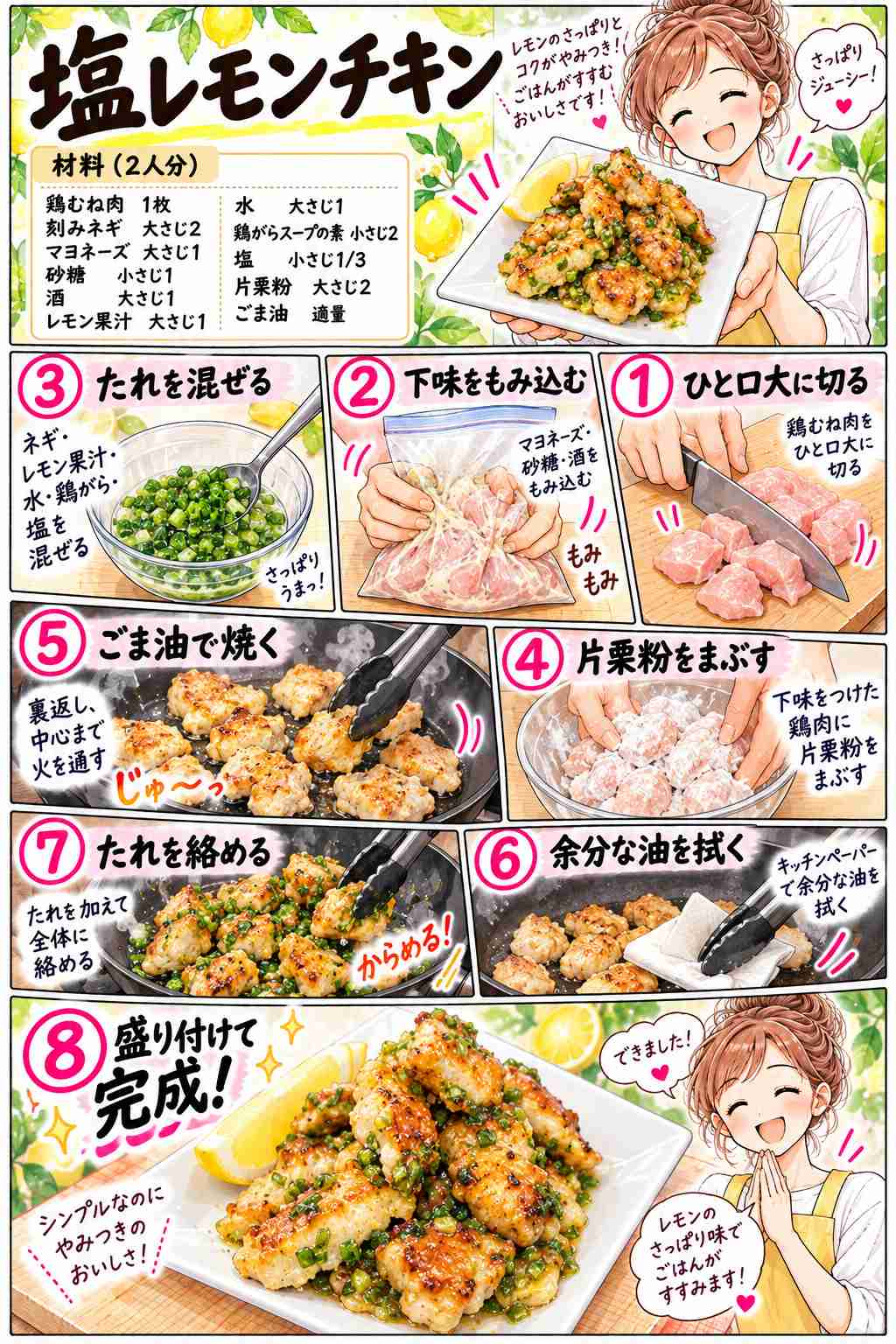 鶏むね肉の塩レモンの作り方を紹介する漫画