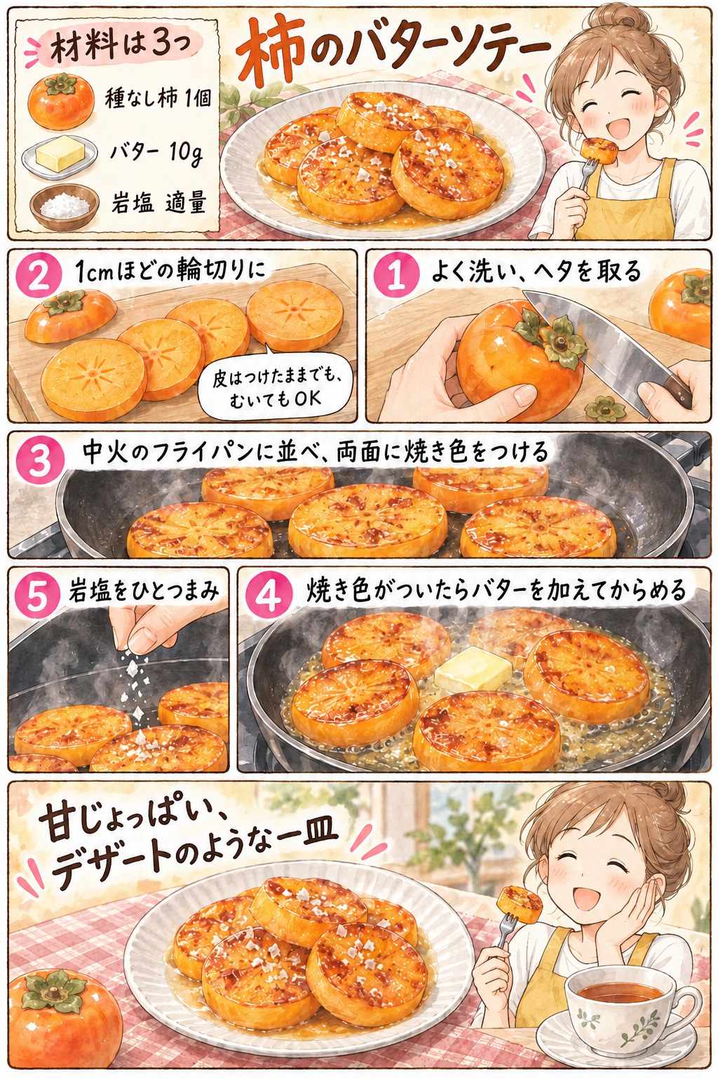 柿のバターソテーの作り方を紹介する漫画