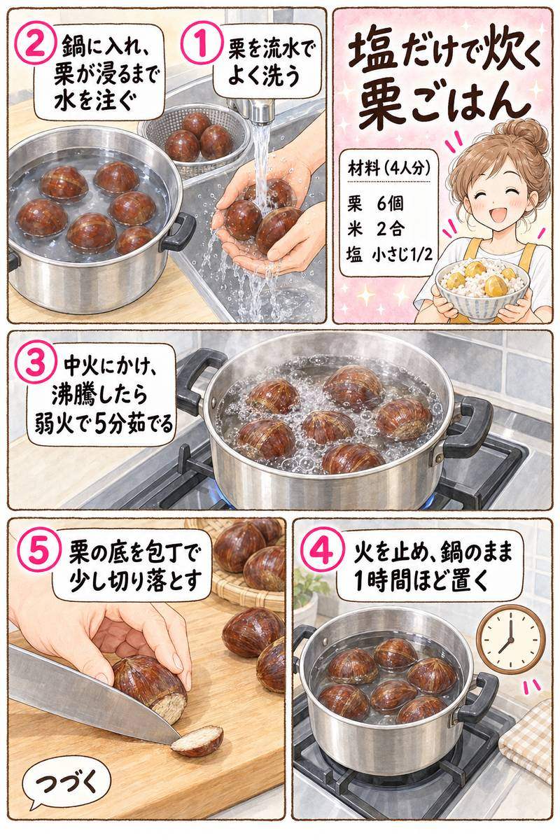 栗ごはんの作り方を紹介する漫画