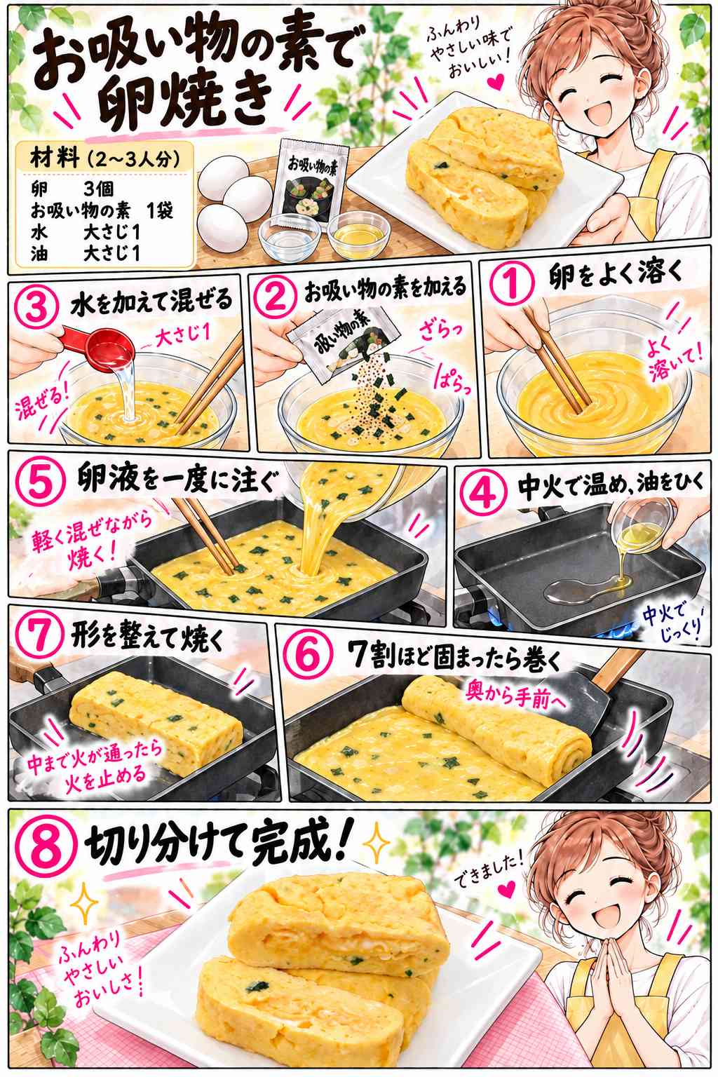 お吸い物の素の卵焼きの作り方を紹介する漫画