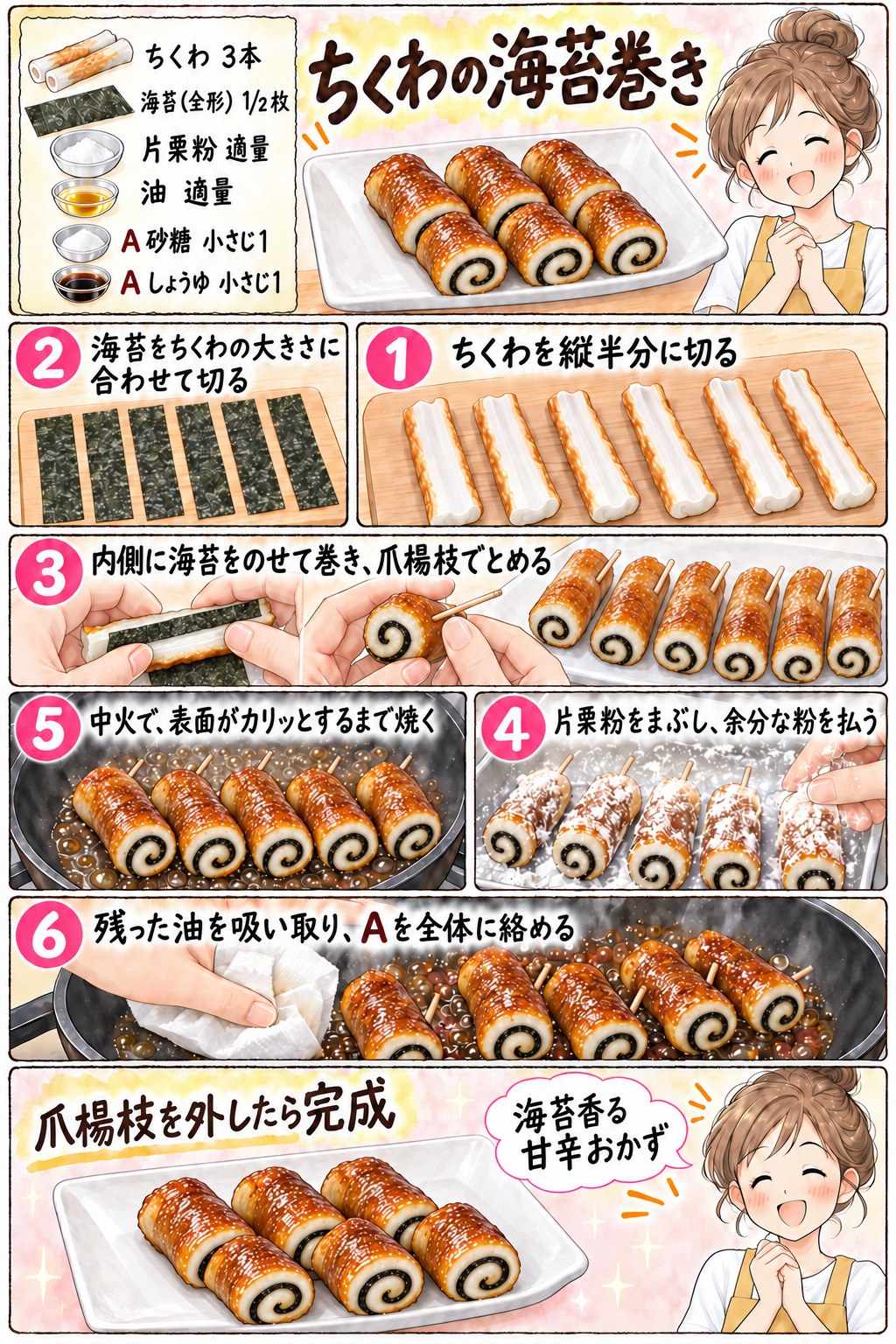 ちくわの海苔巻きの作り方を紹介する漫画