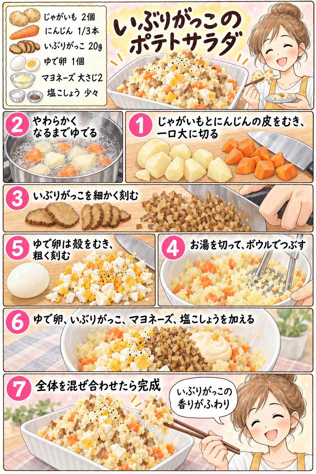 いぶりがっこのポテトサラダの作り方を紹介する漫画