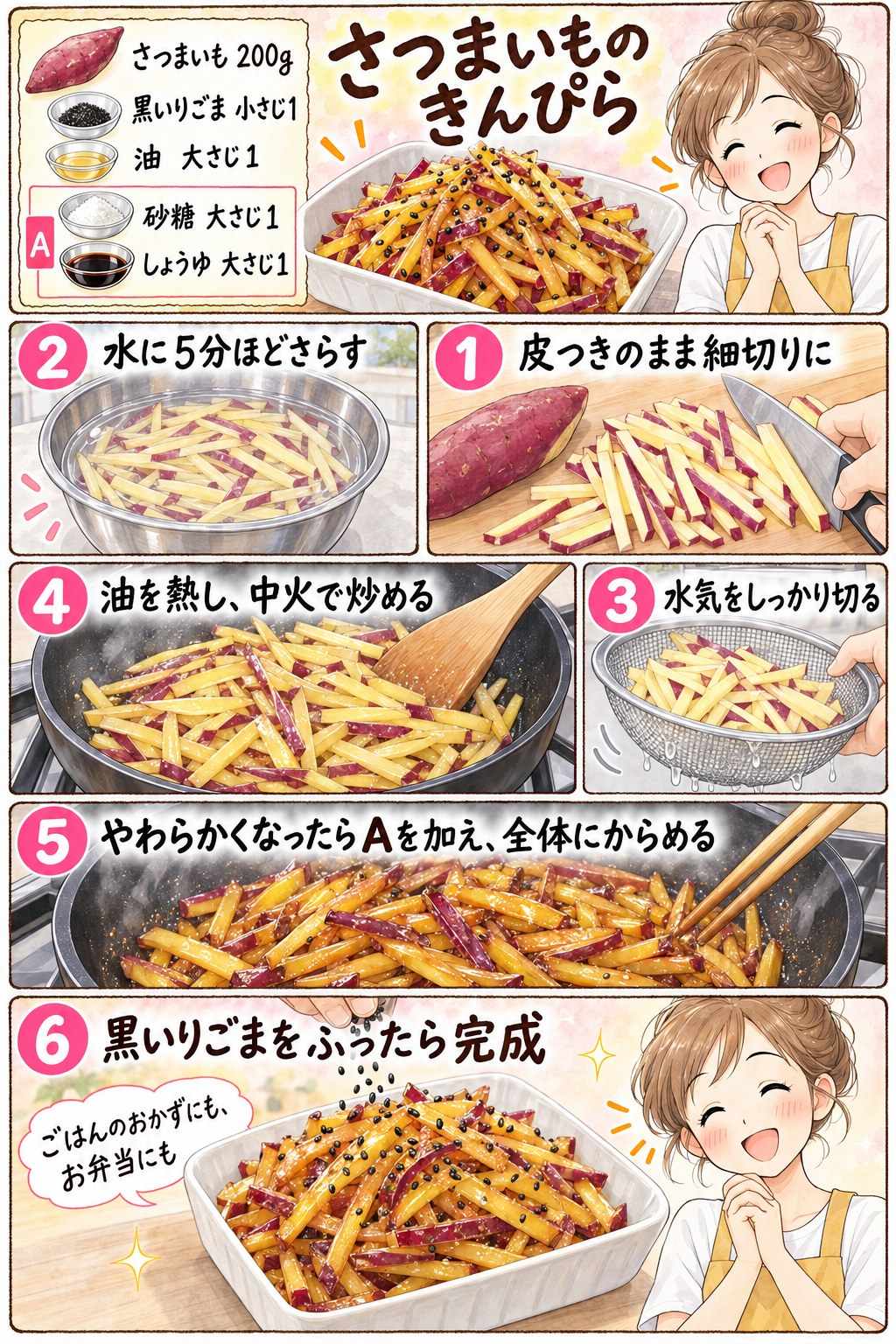さつまいものきんぴらの作り方を紹介する漫画