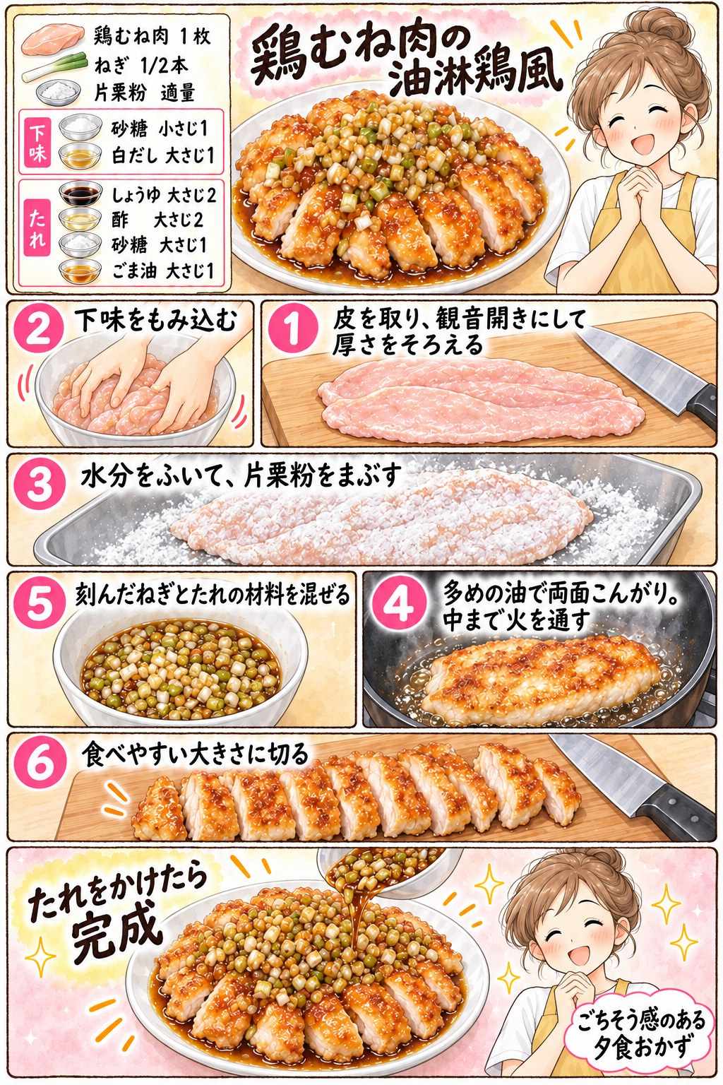 鶏むね肉の油淋鶏風の作り方を紹介する漫画